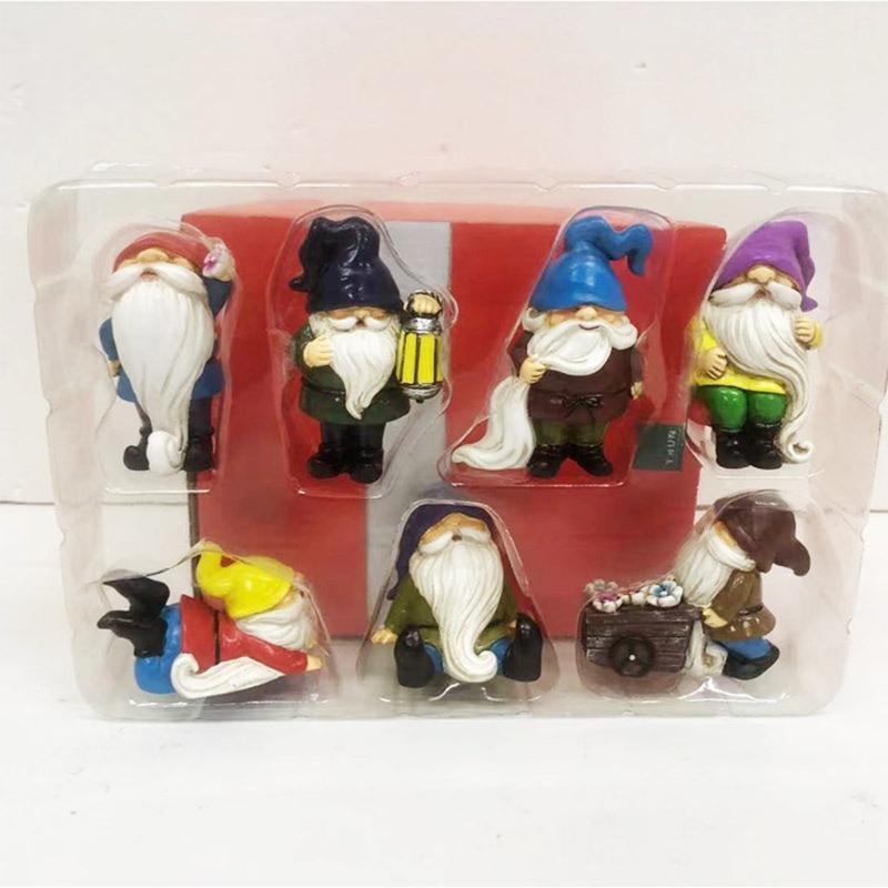 7 Pcs Christmas Dwarf Gnome Garden Statue Ornament Cute Courtyard Sculpture