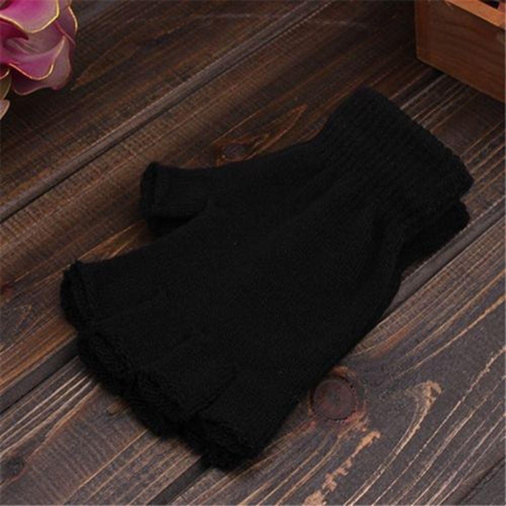 Fashion Novelty Black handwear Half Finger Warm Knitted glove Fingerless Gloves