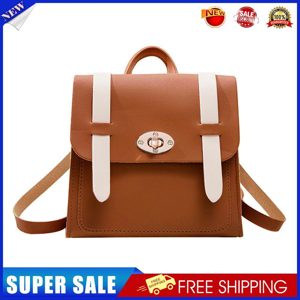 Hit Color Backpacks Shoulder Bags Women Leather Messenger Bag (Light Brown)