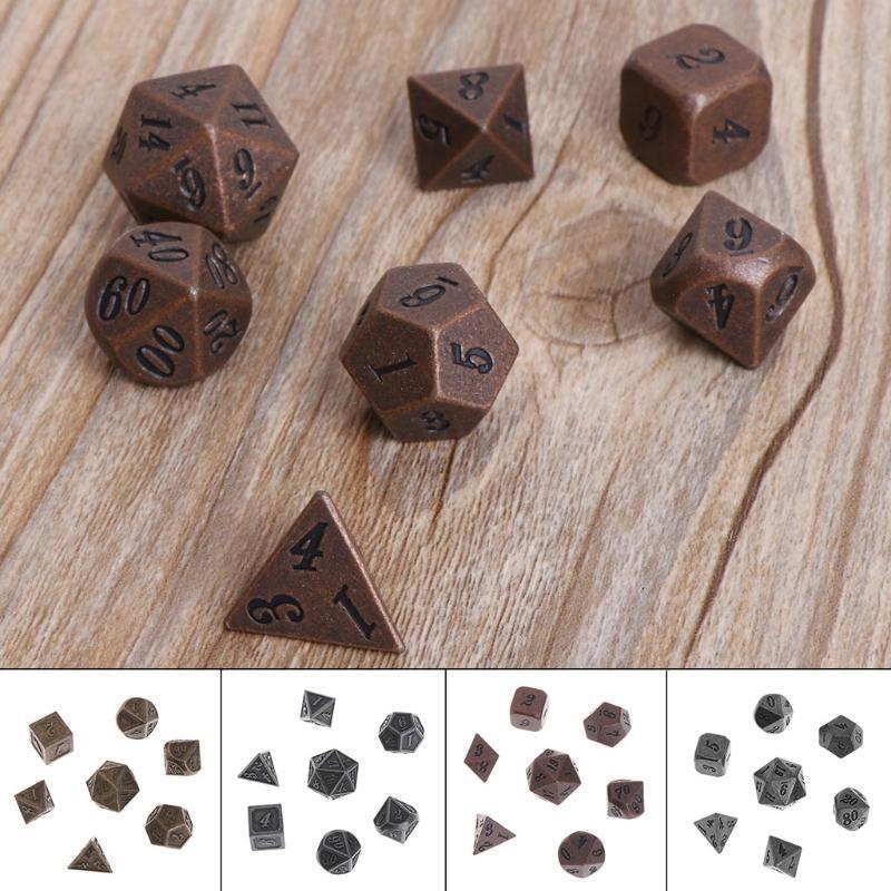 1 Set Shiny Metal Dice 7 Dices  D4 D6 D8 D10 D% D12 D20 For Board Games