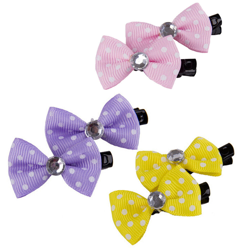 10pcs Pet Cat Dot Grooming Hairpin Mixed Ribbon Hair Bow Dog Rubber