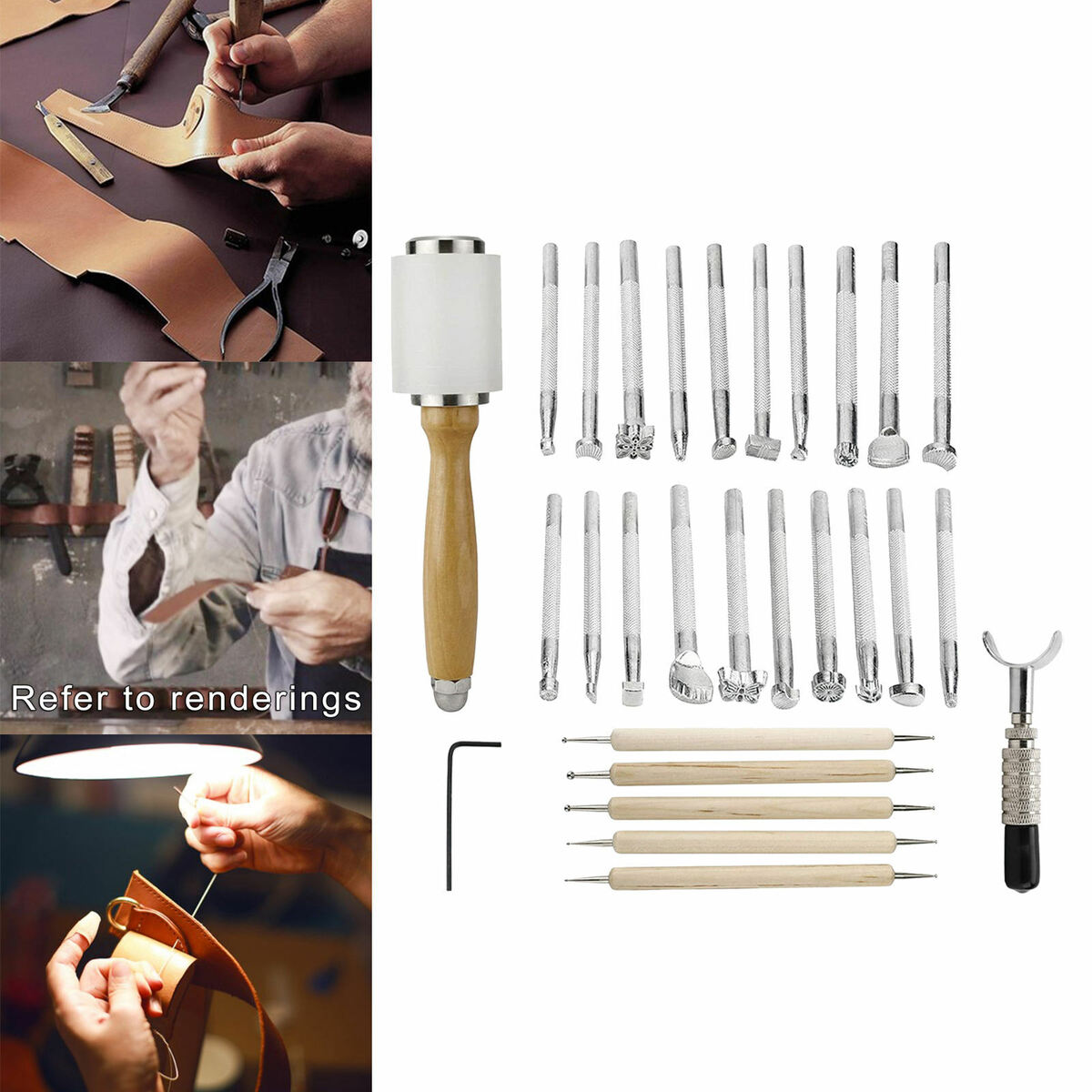 27x Leather Craft Tool Kit  Cutter Sewing Punch Tool Stitching Manual