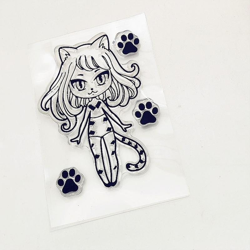 Cat Girl Silicone Clear Stamp DIY Seal Scrapbooking Embossing Photo Album Decor
