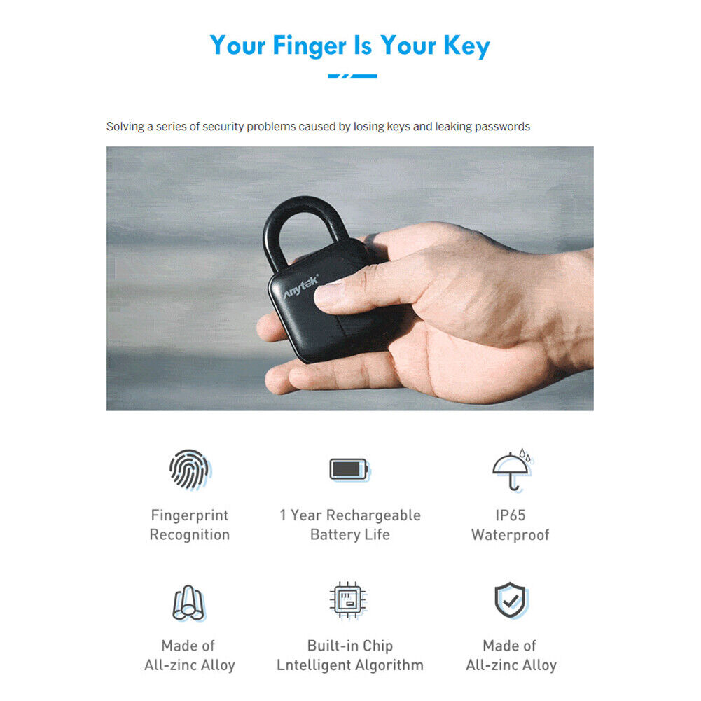 L3 Smart Keyless Fingerprint Padlock Waterproof Anti-Theft Security Lock