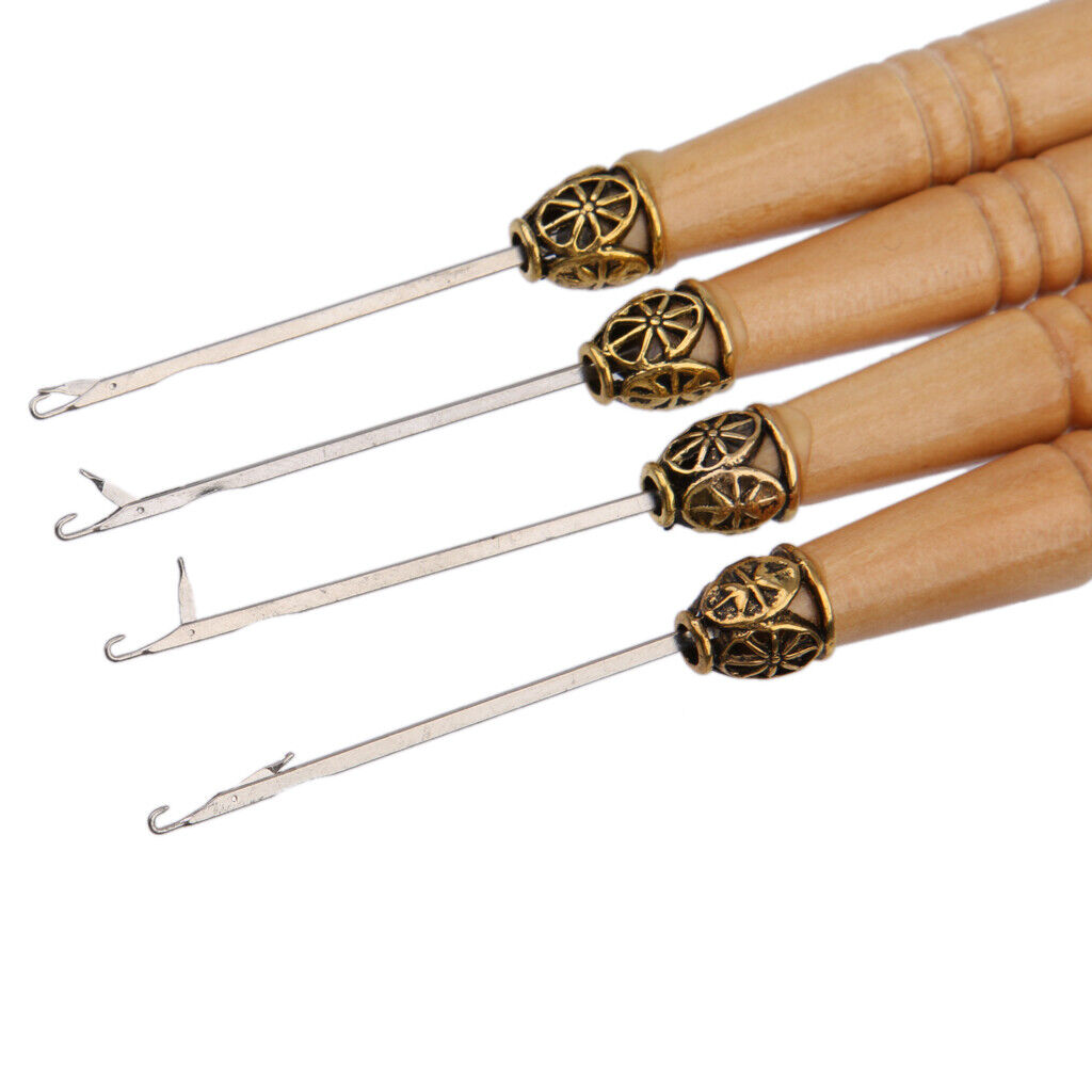 12Pcs Useful Ring  Bun extension Wooden Pull Hook Needle Threader DIY Tool