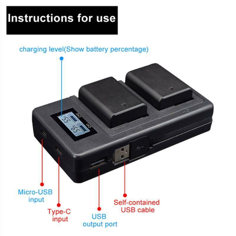 NP-FW50 Camera Battery Charger LCD Display Dual USB Charger for Sony A6000 A6500