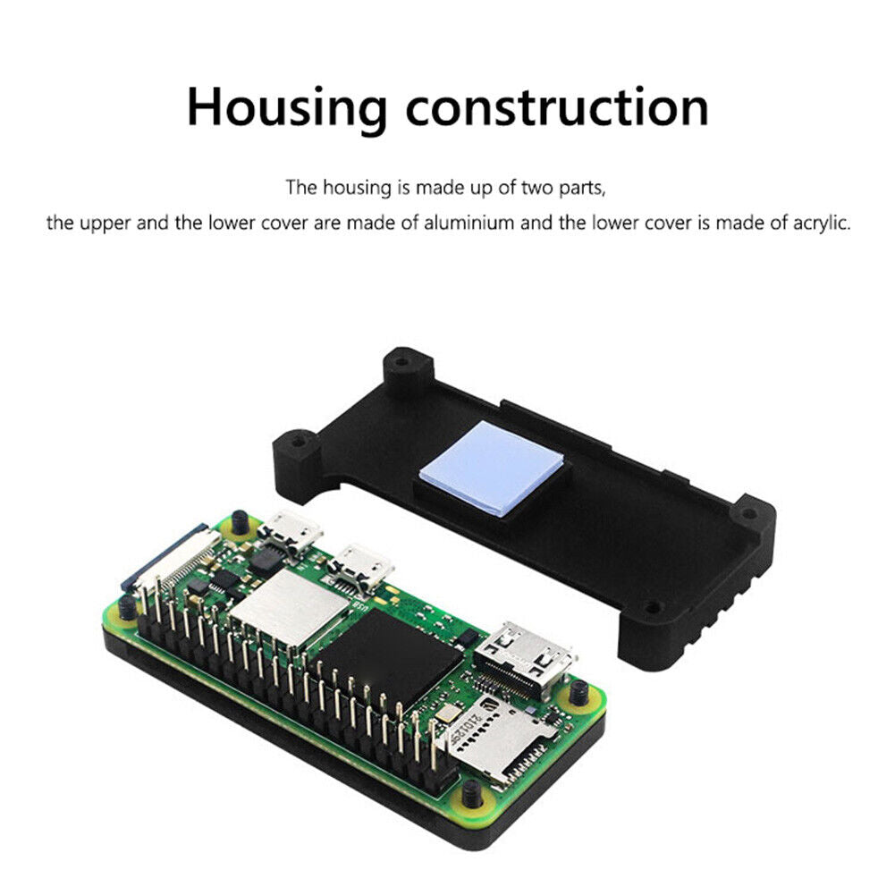 For Raspberry Pi Zero 2W Aluminum Shell Kit w/Vertical Pin Header (Black A)
