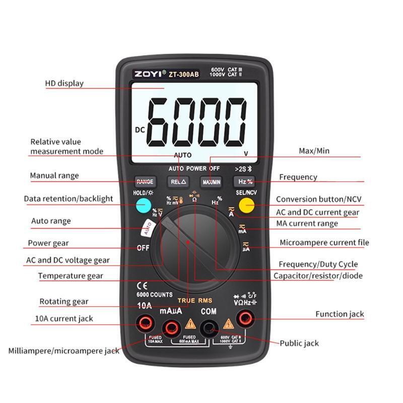Digital Multimeter RMS NCV AC DC Current Voltage Resistance Meter Blue-tooth