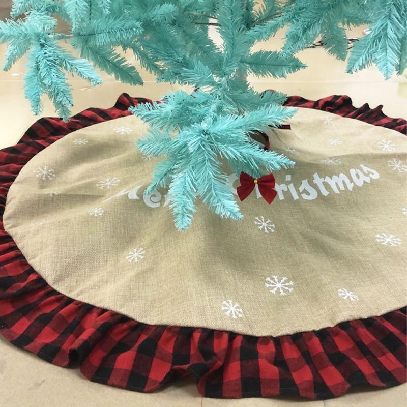 Christmas Tree Skirt Red and Black Buffalo Check Plaid Tree Skirt with Snowflake