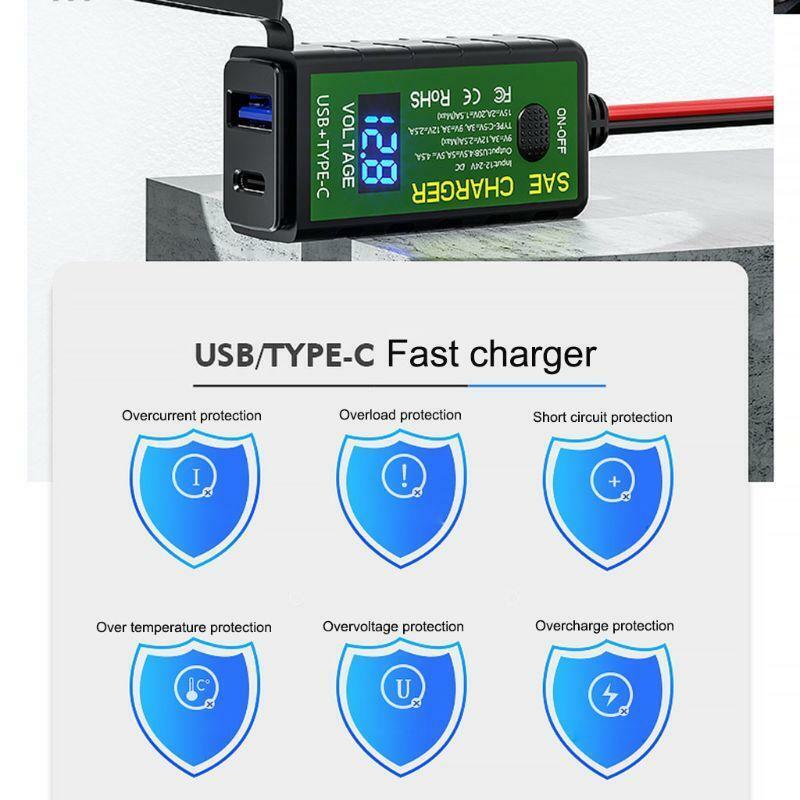 SAE to USB Adapter with ON/Off Switch Dual Port Fast Charging Waterproof