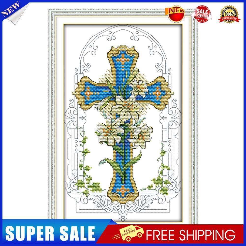 Lily 14CT Stamped Cross Stitch DIY Embroidery Set Canvas Needlework (J372)