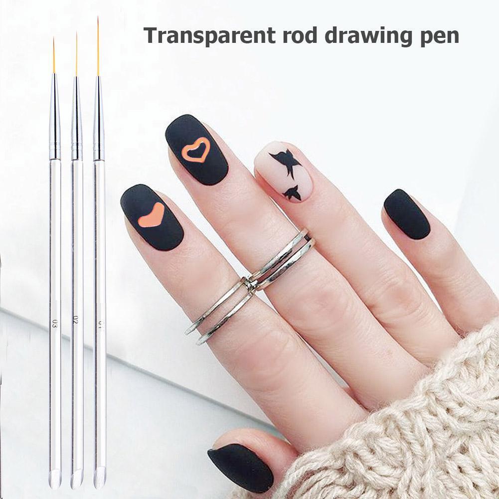 3pcs Transparent Rod Nail Art Pen Drawing UV Gel Pen Manicure Tools Set