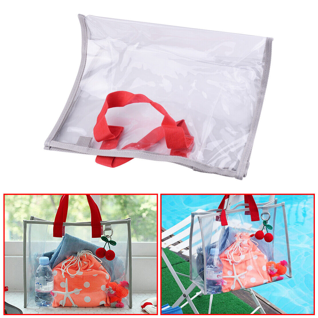 Women PVC Clear Handbag Beach Tote Shopping Purse Shoulder Bag Makeup Bag Ly
