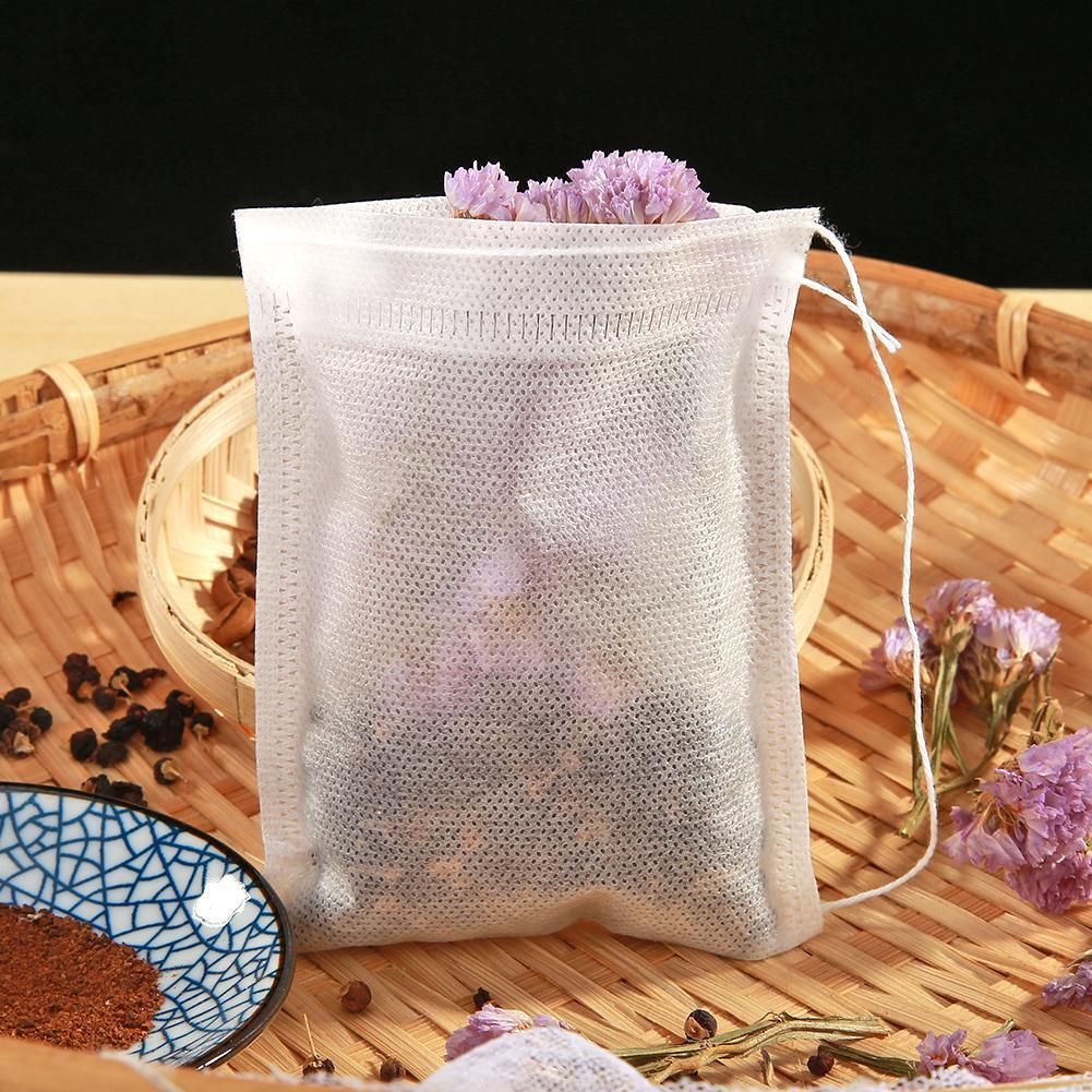 50pcs Non-Woven Drawstring Tea Bags Seal Filter Herb Spice Pouch (10x15cm)