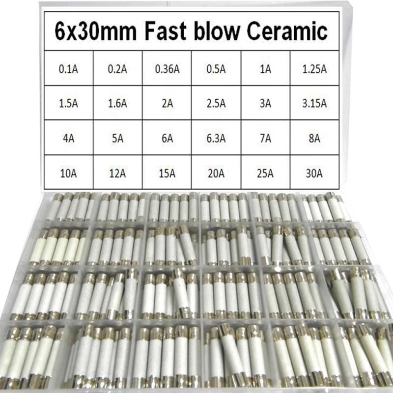Fast Blow Ceramic Fuse 240Pcs/Box 24Values 6x30mm 250V 0.1A 0.5A 1A 1.5A 2A