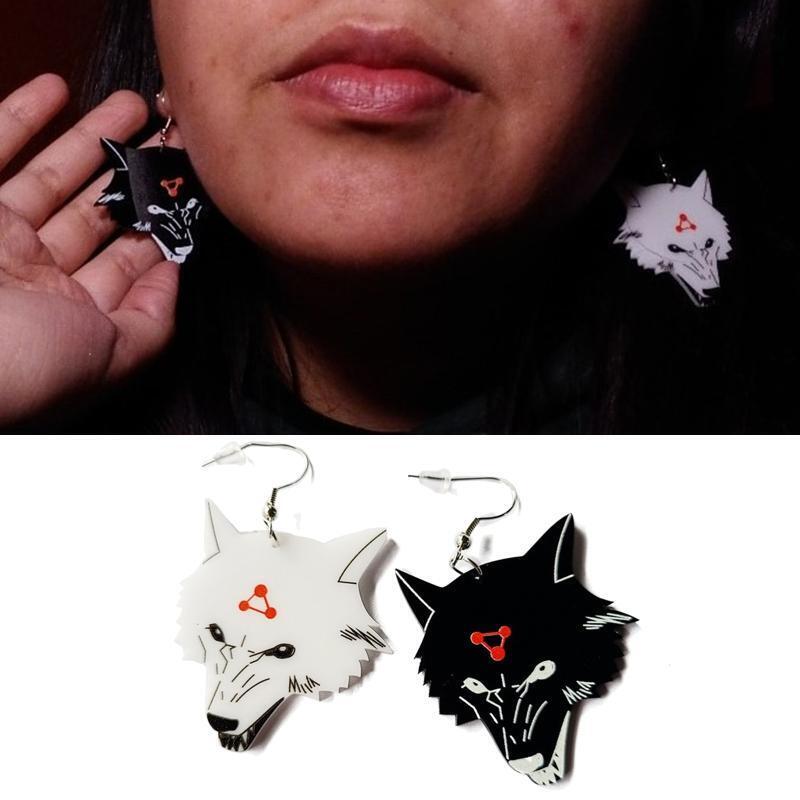 Unique Acrylic Black and White Jade Dog Wolf Dog Earrings  Girls' Stud Earrings