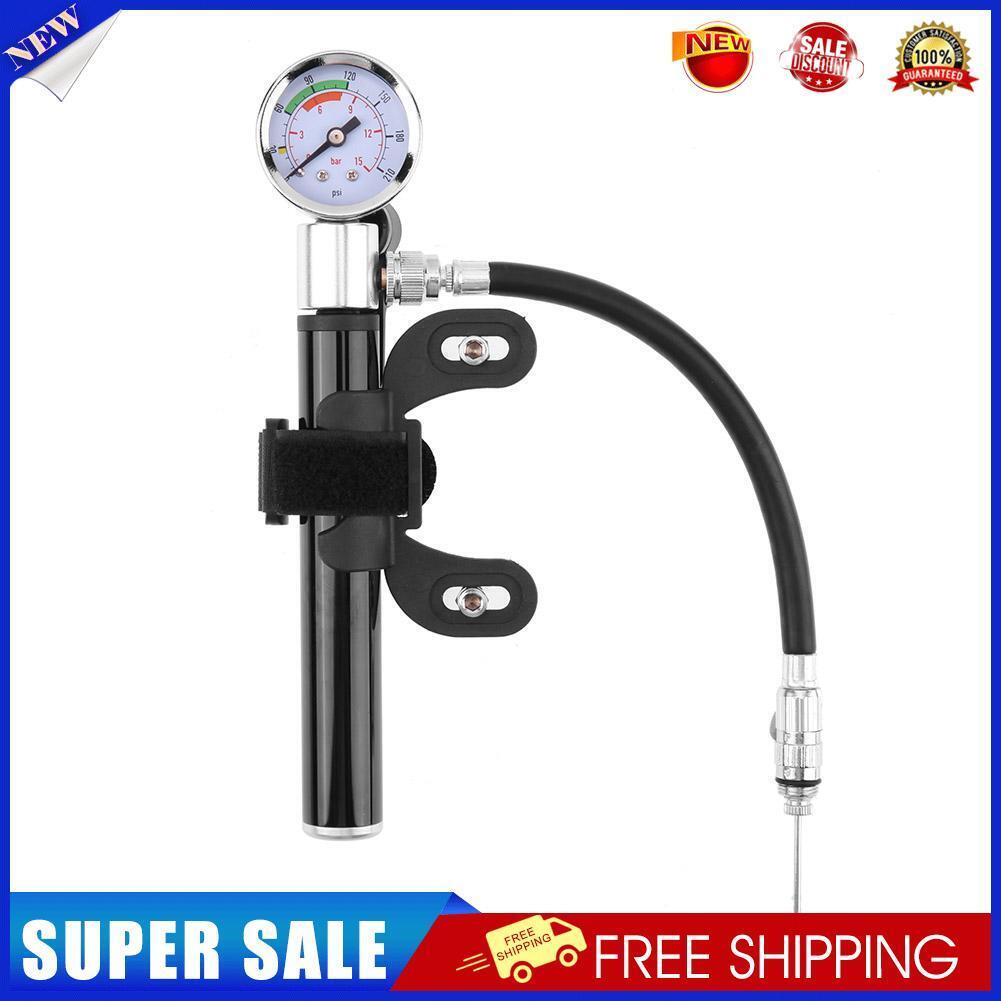 Bicycle Pump With Gauge High Pressure Meter Shock Hand Bike Air Inflator