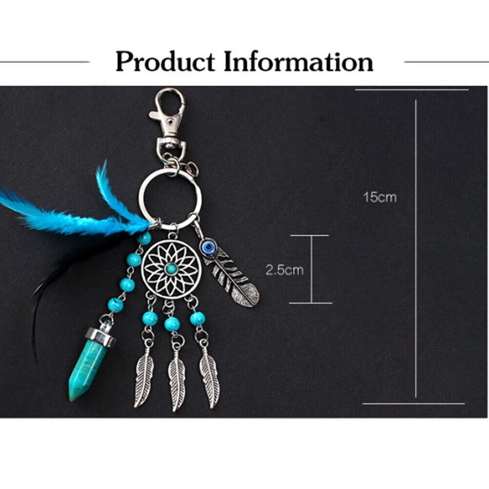 Women Natural Turquoise Dreamcatcher Keychain Boho Fashion Keychain