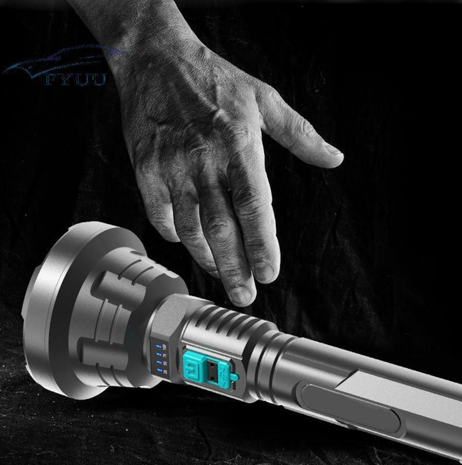 258 * 80mm 90000lm Super Bright LED Flashlight 3 Lighting Mode Built-in Battery