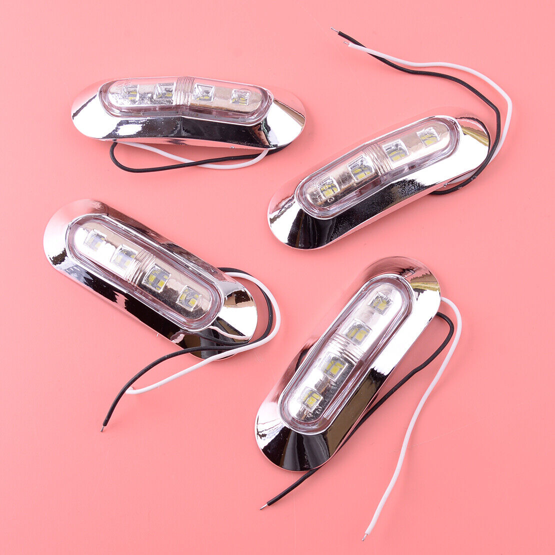 4x White 4-LED Clearance Side Marker Lights Truck Trailer 12V 24V Waterproof Acc