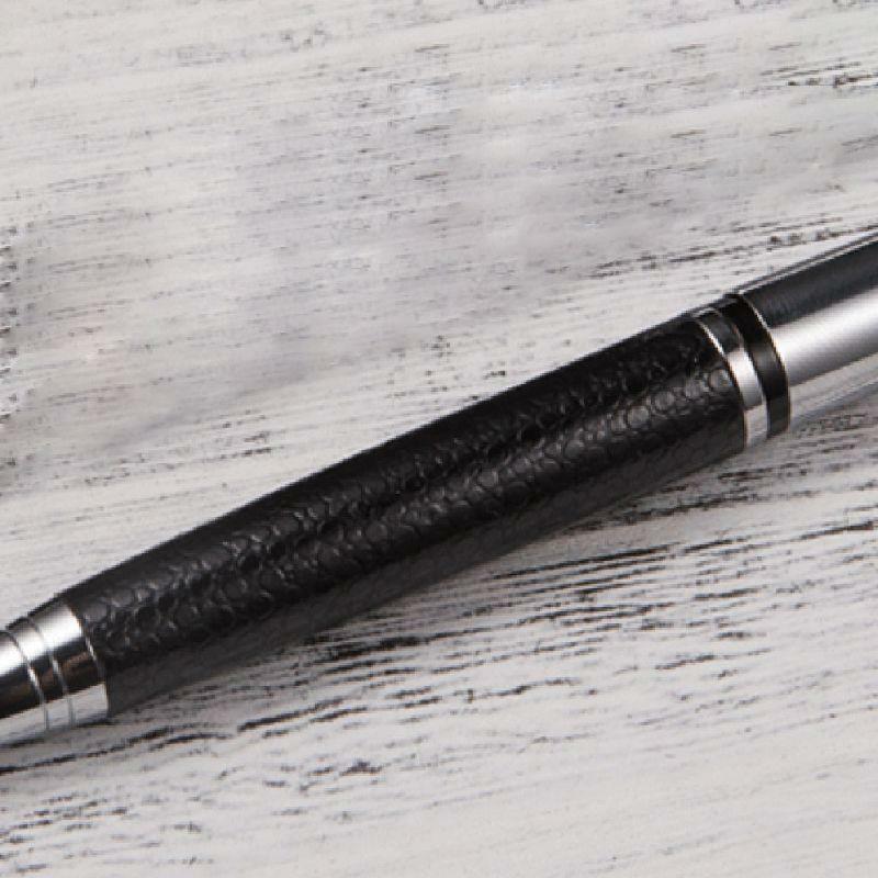 Rotary Business Pen 0.5mm Black Ink Leather Metal Ballpoint Pens Stationery Gift