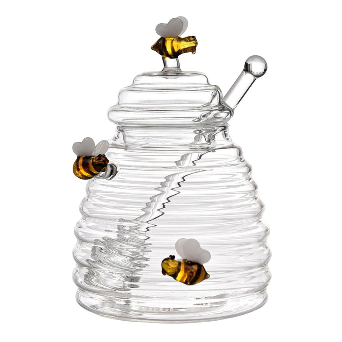 Clear Honey Pot Jar Honey Dispenser with Dipper and Lid for Wedding Party