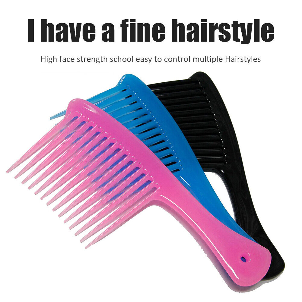 Large Wide Tooth Comb Handle Detangling Reduce Hair Loss Brush Tool (Pink)