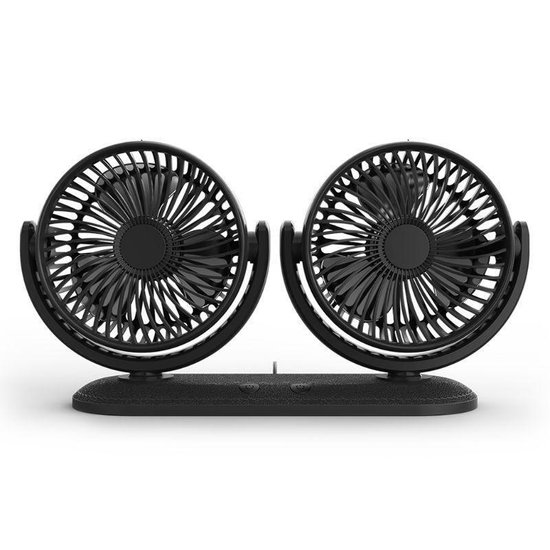 USB 5V 2A Fan 360° Rotatable Dual Head Car Fan Adjustable 3 Speeds Dashboard RV