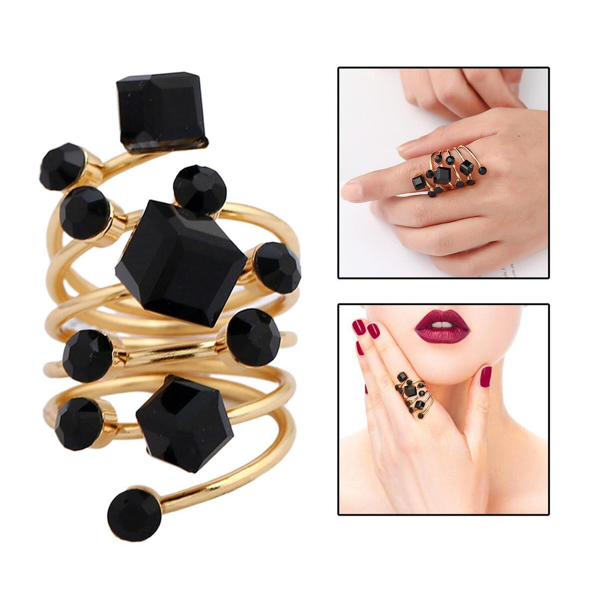 Black Rhinestone Ring Punk Exaggerated MIDI Rings for  Men