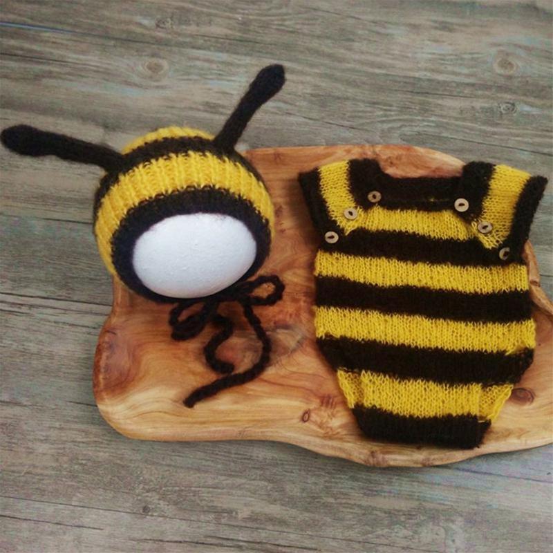 Bee Costume Newborn Baby Photography Props Handmade Crochet Baby Photo Outfits
