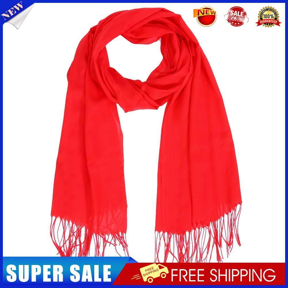 Fashion Women Solid Color Tassel Long Scarf Winter Warm Shawl Gift (Red)-24