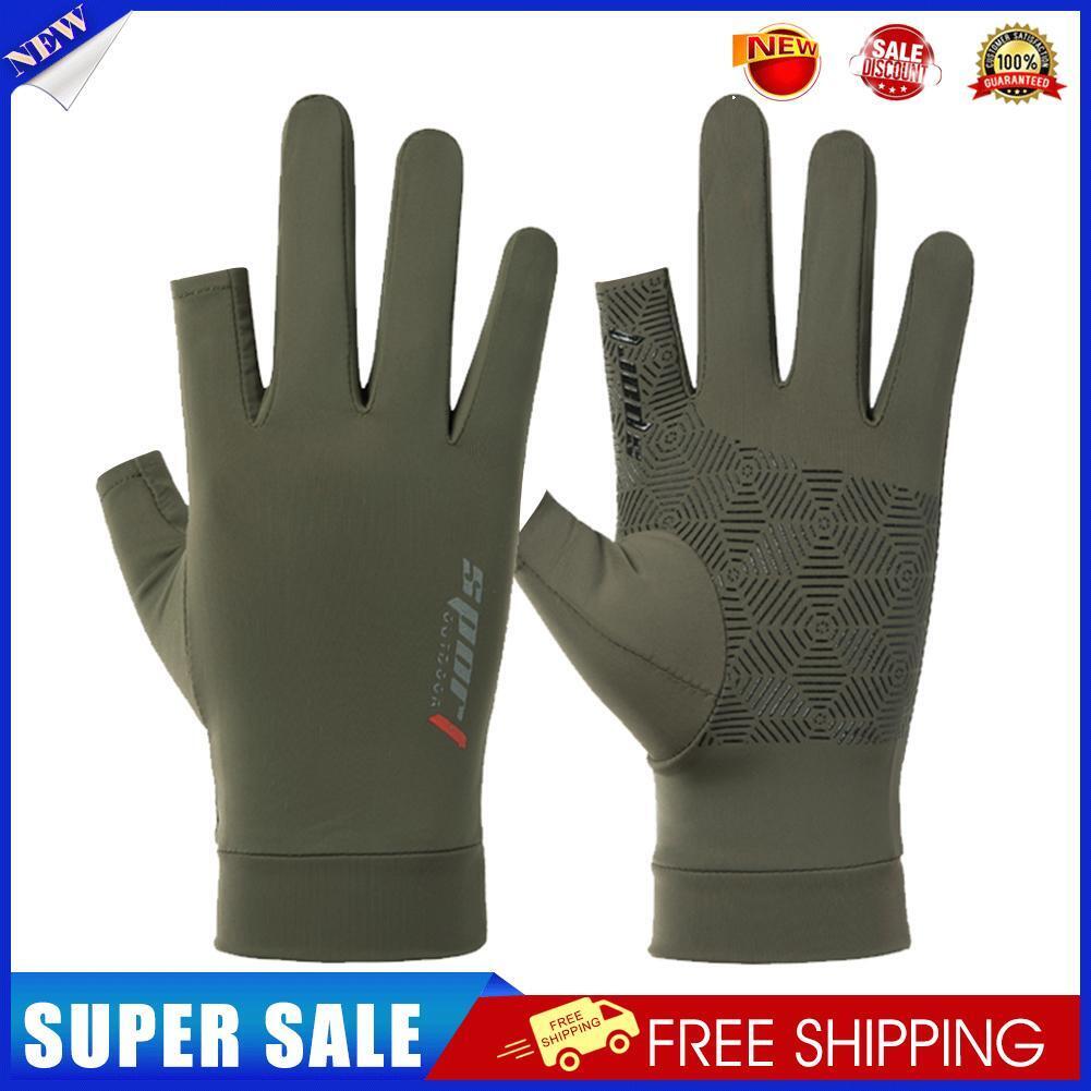 1 Pair Fishing Gloves Anti-slip 2 Fingers Cut Ice Silk Hand Protect (Green)