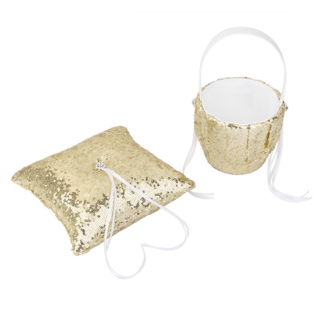4 Pieces Wedding Flower Girl Basket Sequins Ribbon Flower Basket