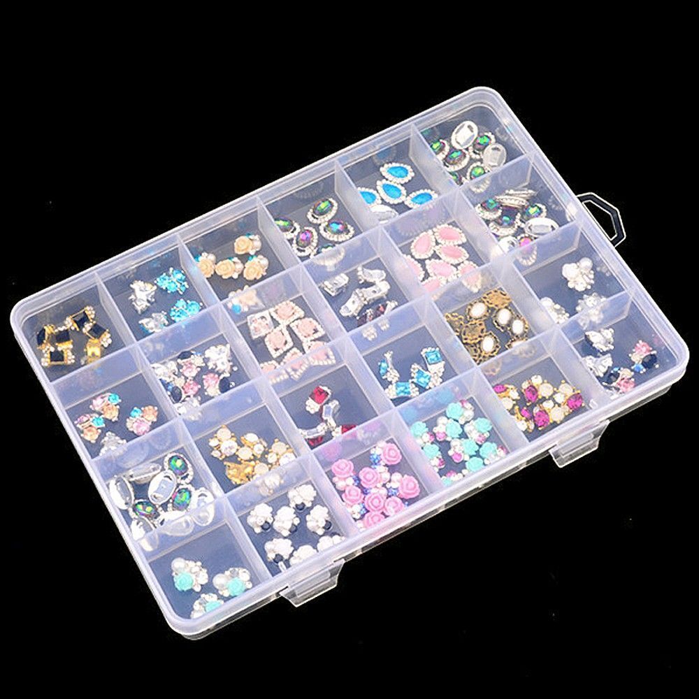 Rhinestones Nail Art Tips Case Empty Storage Box Jewelry Container Pill Bottle