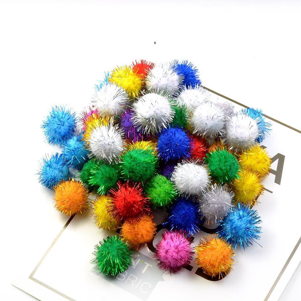 50Pieces 3cm Multicolor Sparkle Balls Pom Poms Ball Xmas Art Craft Glitter