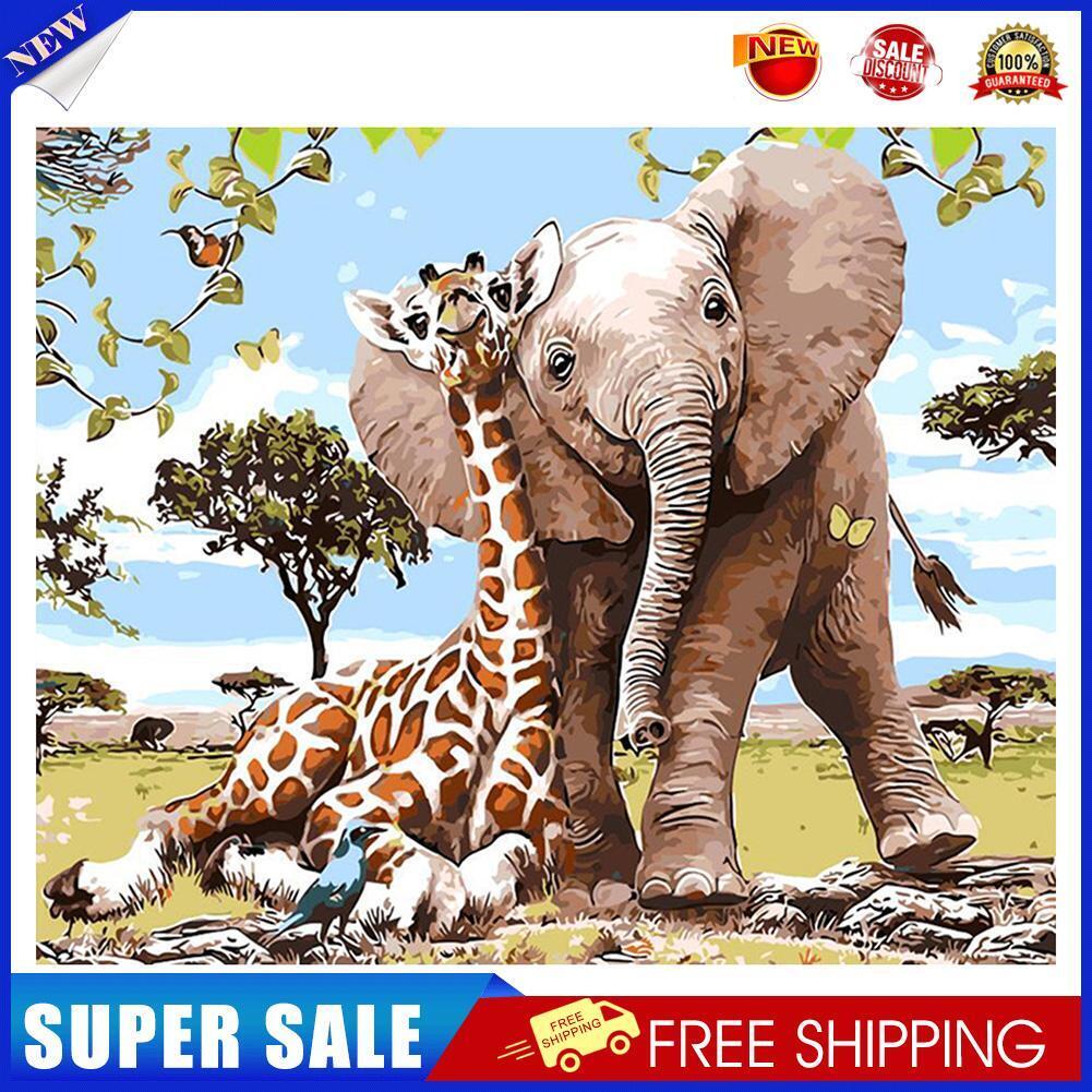 Giraffe Elephant 5D DIY Full Drill Round Rhinestones Painting Embroidery