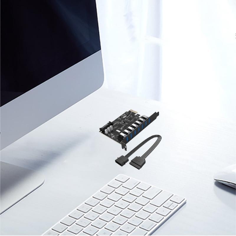 4Port USB3.0 PCI-E Expansion Card 5Gbps Power Socket 4pin Power Interface