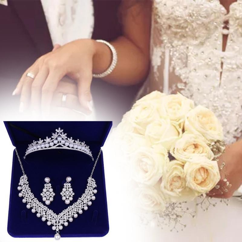 Rhinestone Bridal Jewelry Sets for Women Necklace and Earrings Set with Tiara