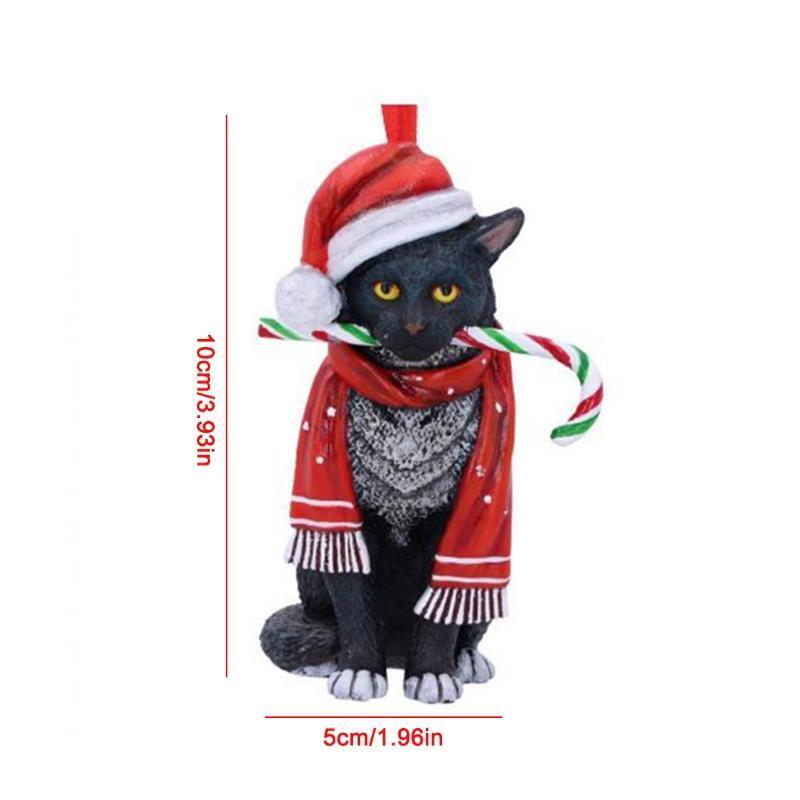 Christmas Cat Ornament Furry Kitten with Scarf Hat Holiday Tree Hanging Decor