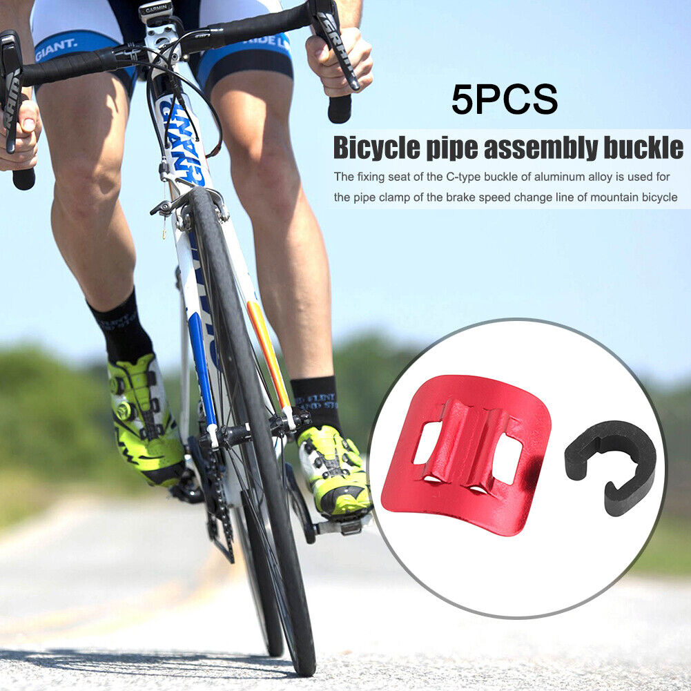 5pcs Bicycle C Buckle MTB Bike Brake Line Case Cable Tube Fixed Base (Red)