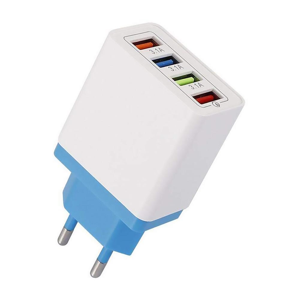 4 USB Wall Charger Phone Fast Charging Charger EU Plug Adapter (Lake Blue)