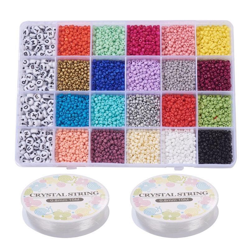 Acrylic English Alphabet Beads Set Rainbow Colored Glass Rice Beads for Gifts