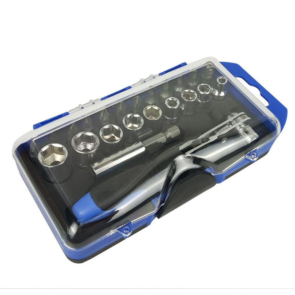 23pcs Sleeve Screwdriver Ratchet Wrench Socket Spanner Drill Repair Tool