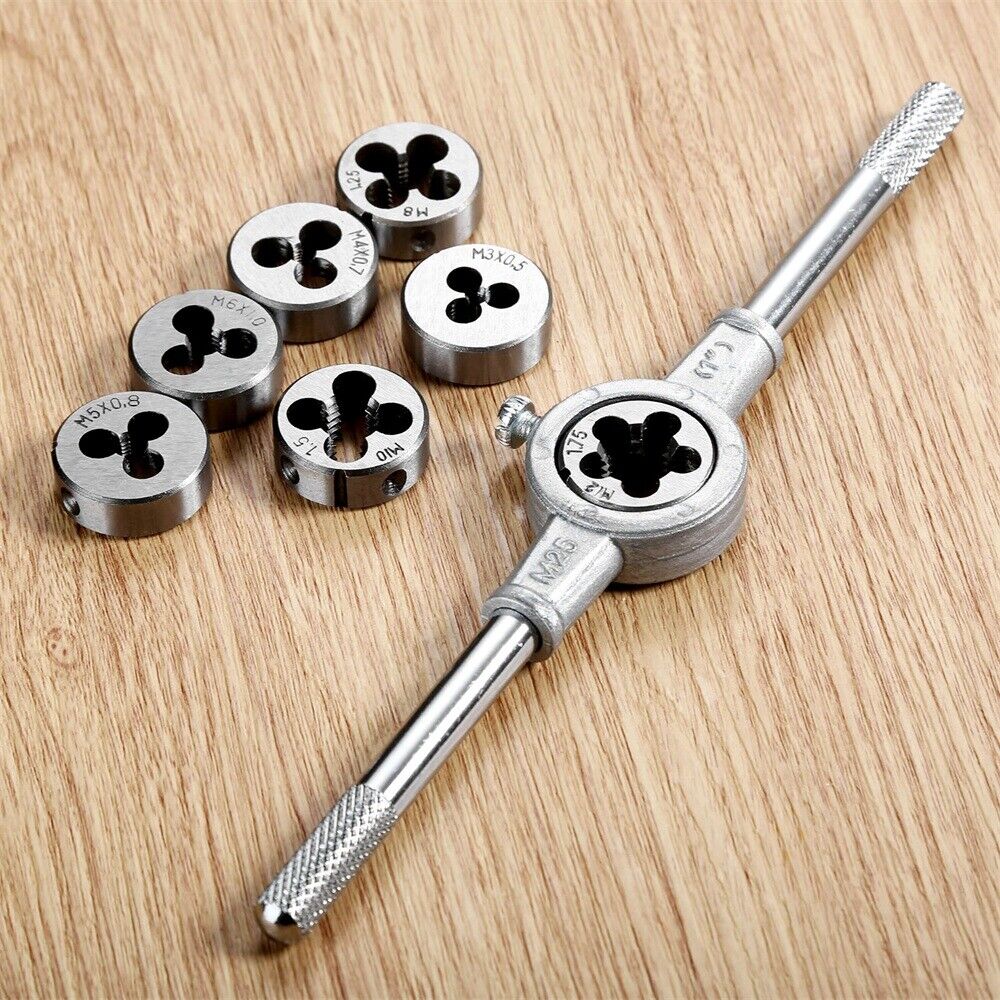 1 Set M3-M12 Woodworking Hand Tool Threading Cutting Die & Ratchet Wrench Holder