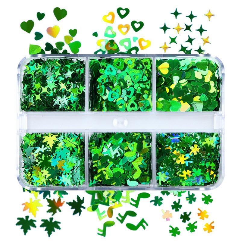 Green Clover Themed Nail Art Sparkles Shiny Charms for Phone Case Jewelry Making