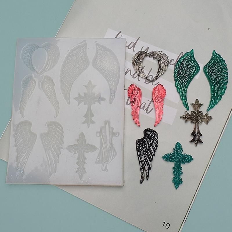 Shiny Silicone Molds Wings Cross Feather Ornament Mold DIY Keychain Pendant