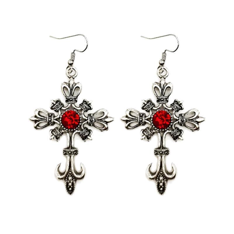 Gothic Punk Cross Earrings Hip Hop Rock Red Oil Drip Crystal Drop Earrings Gifts