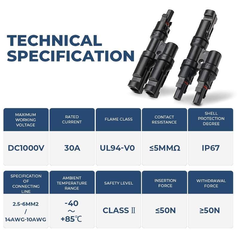 Electrical Y Solar Connectors MMF+ FFM for Cable Parallel Connection Solar Panel