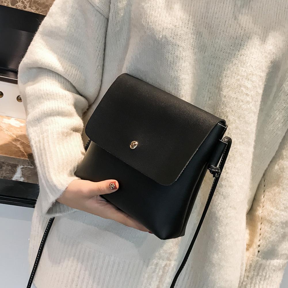 Simple Women PU Crossbody Handbags Pure Ladies Small Messenger Bag(Black)
