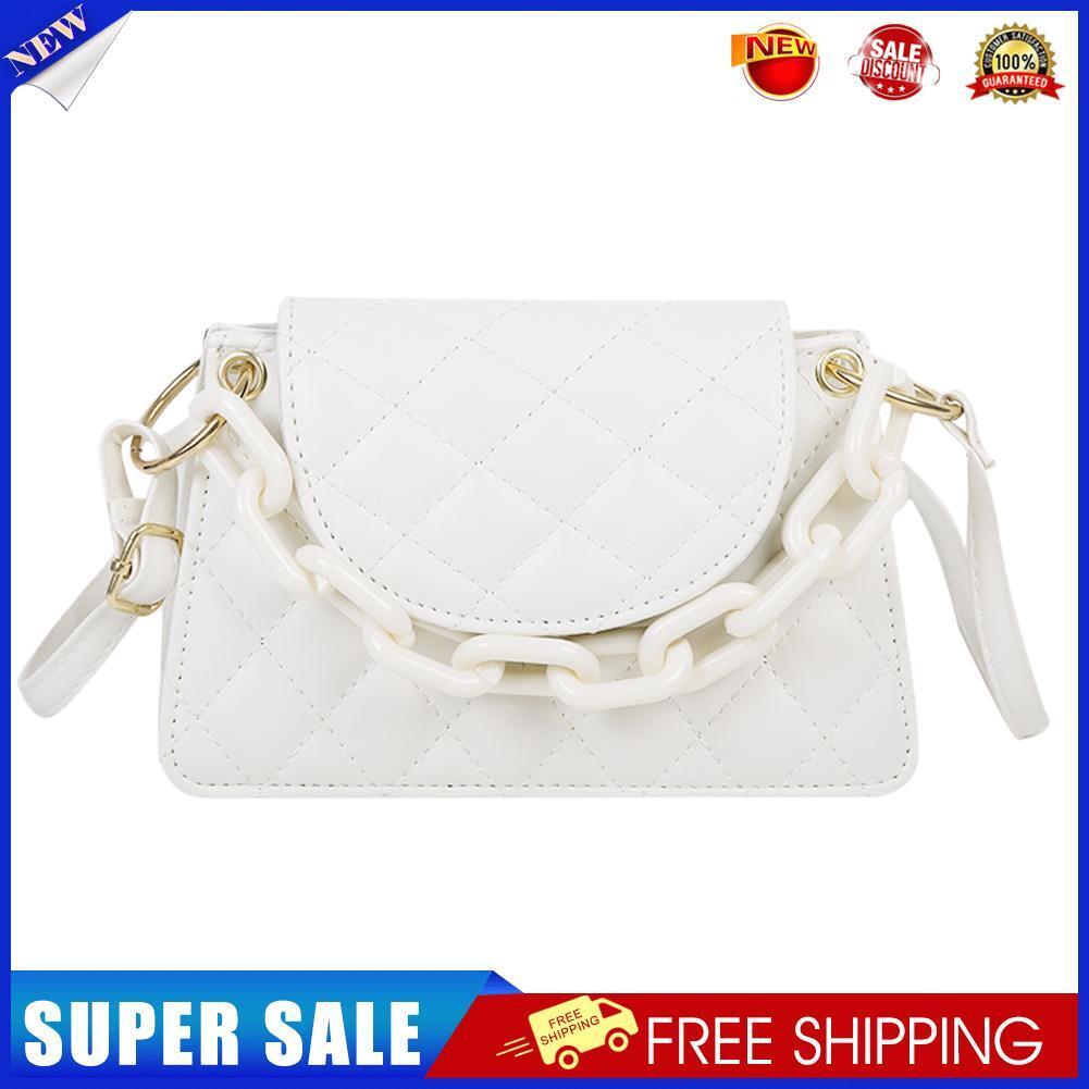 Women Candy Chain Crossbody Bag PU Shoulder Female Travel Handbag (White)